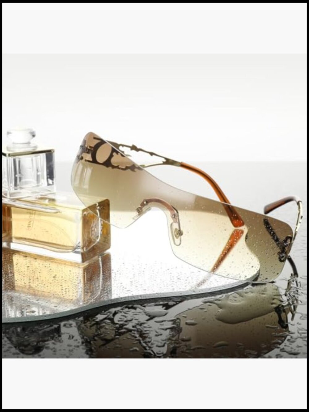 Metal Rimless Wrap Around Sunglasses with UV400 Protection - Picture 4 of 7